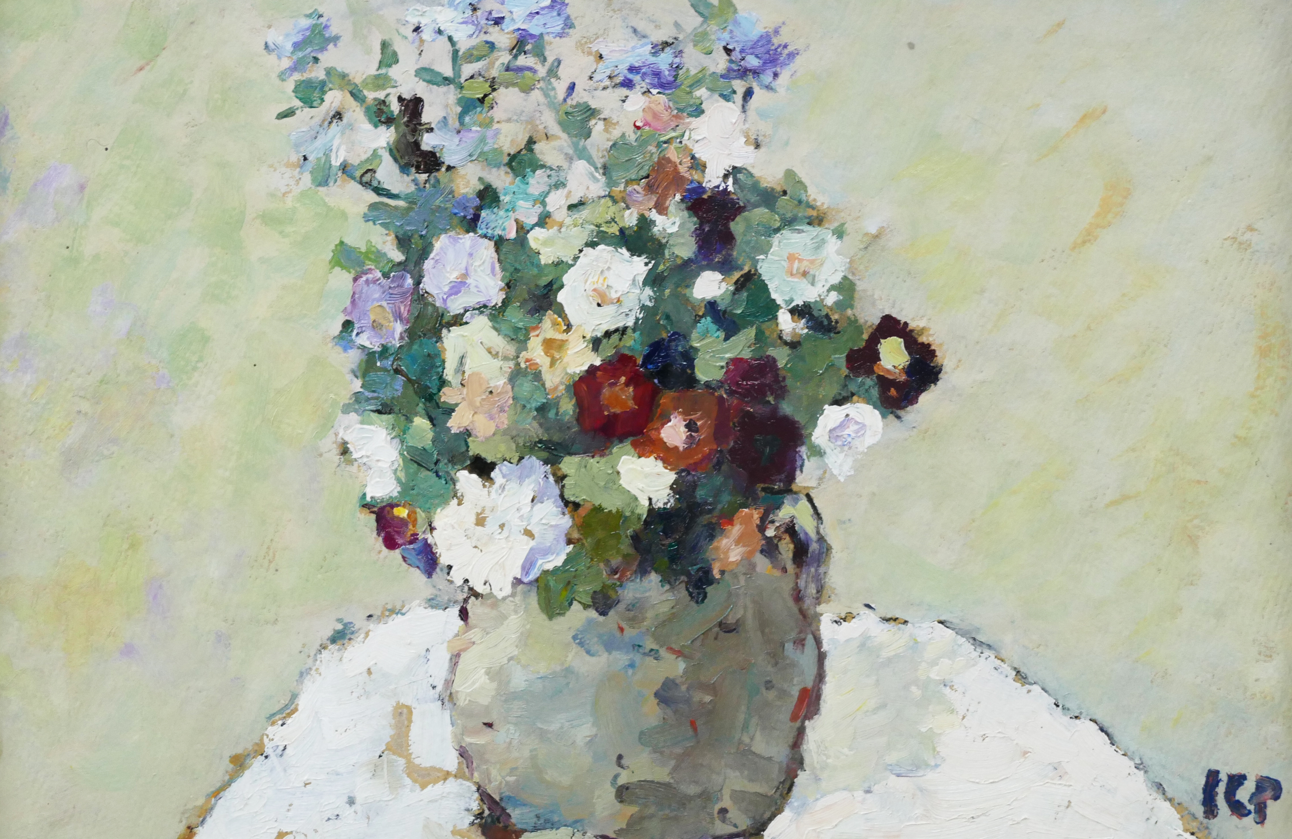 Artwork by Ion Cristian Popescu, Pot with Wild Flowers, Made of oil on cardboard