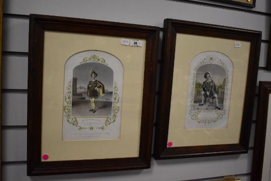 Two engraved hand-coloured theatrical character prints, Mr Couldock as Iago and Mr E.L Davenport by John Tallis