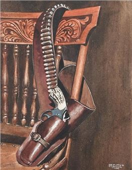 GARY HAWK WESTERN COWBOY GUN BELT PAINTING - Gary Hawk