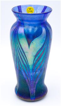Eric Brakken Blue Pulled Feather Art Glass Vase 9 - Erik Brakken