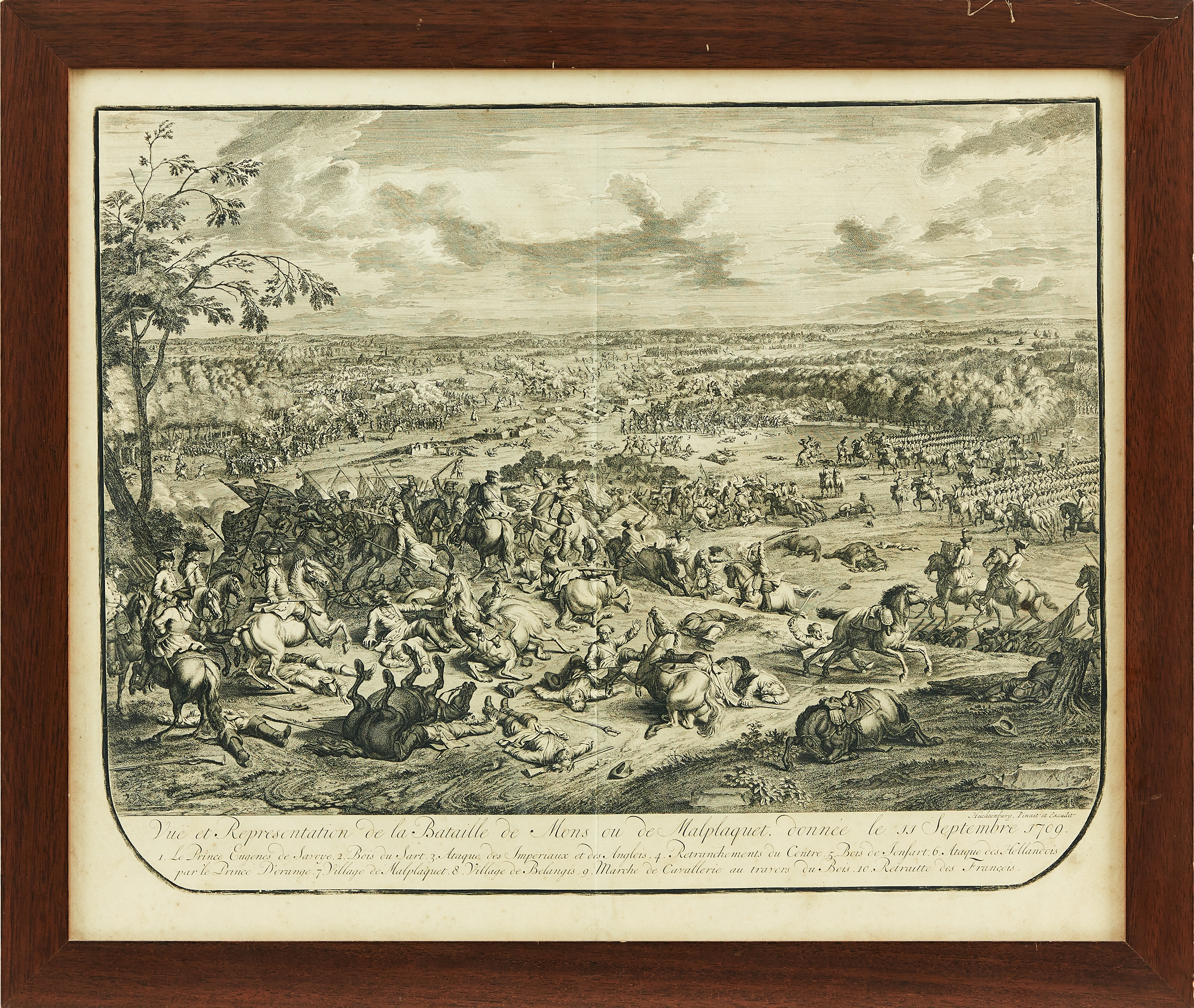 Artwork by Jan van Hutchenburg, "Vue et représentation de la Bataille de Mons ou de Malplaquet donnée le 11 septembre 1709", Made of copper engraving
