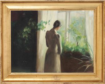 Woman with her back turned, sunlight through a window - Carl Vilhelm Holsøe
