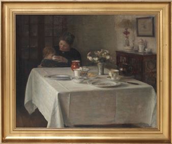 Mother and girl at the dinner table - Carl Vilhelm Holsøe