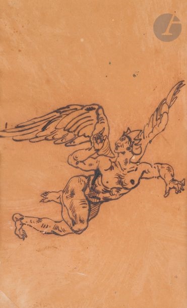 Artwork by Eugène Delacroix, Satan, Made of Pen and brown ink on tracing paper