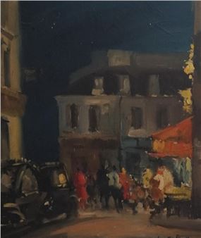 Paris Street Scene at Night - Luigi Kulmortt