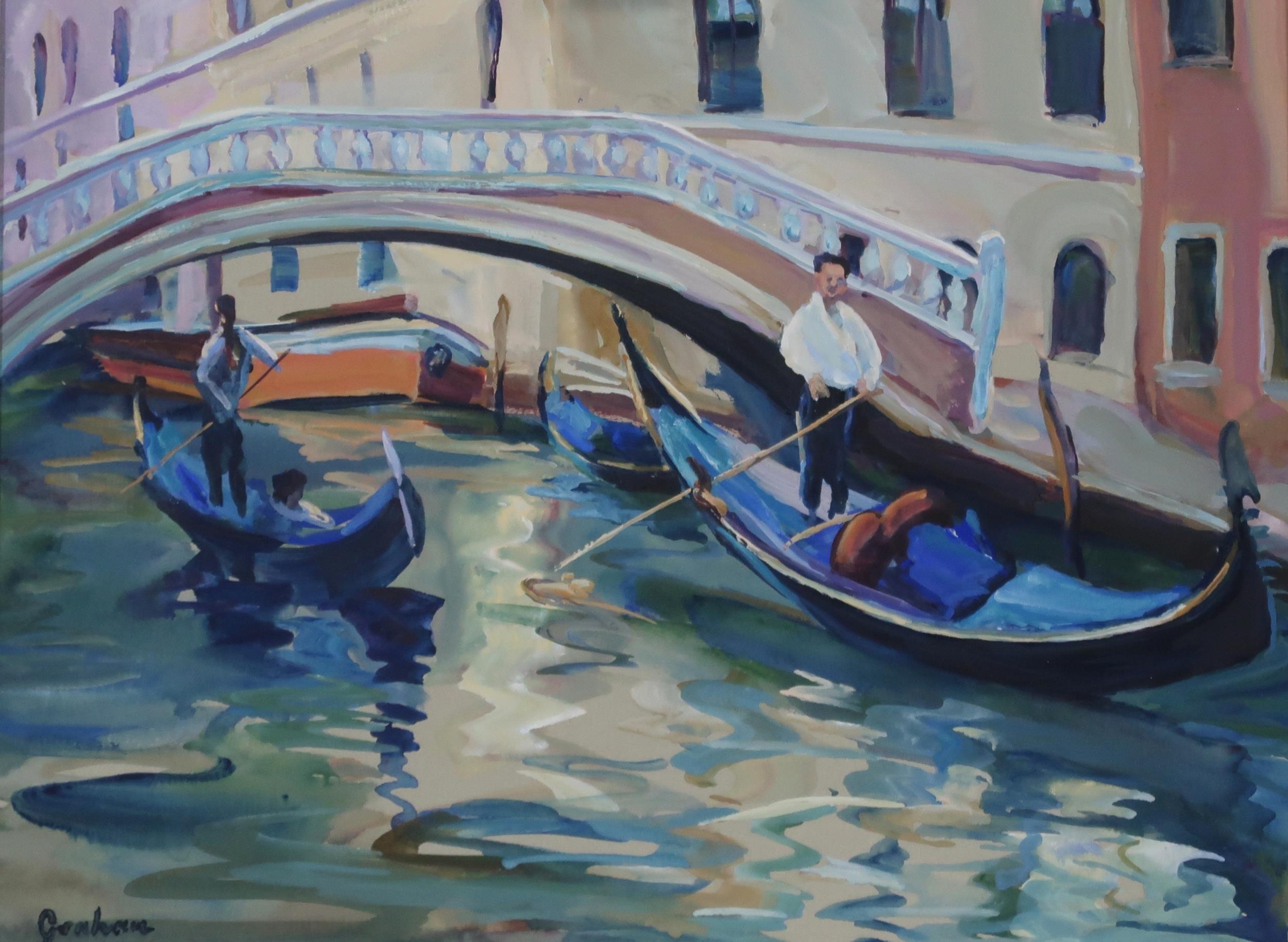 Artwork by Josephine Graham, PASSING GONDOLAS, Made of Oil on board