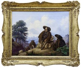 Detloff, Carl Eduard: Vogelfänger beim Ãœberqueren der Alpen - Carl Eduard Dettloff