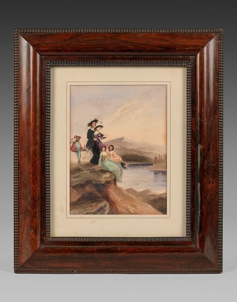 Romantic figures at sunset, 1830 - Tony Johannot