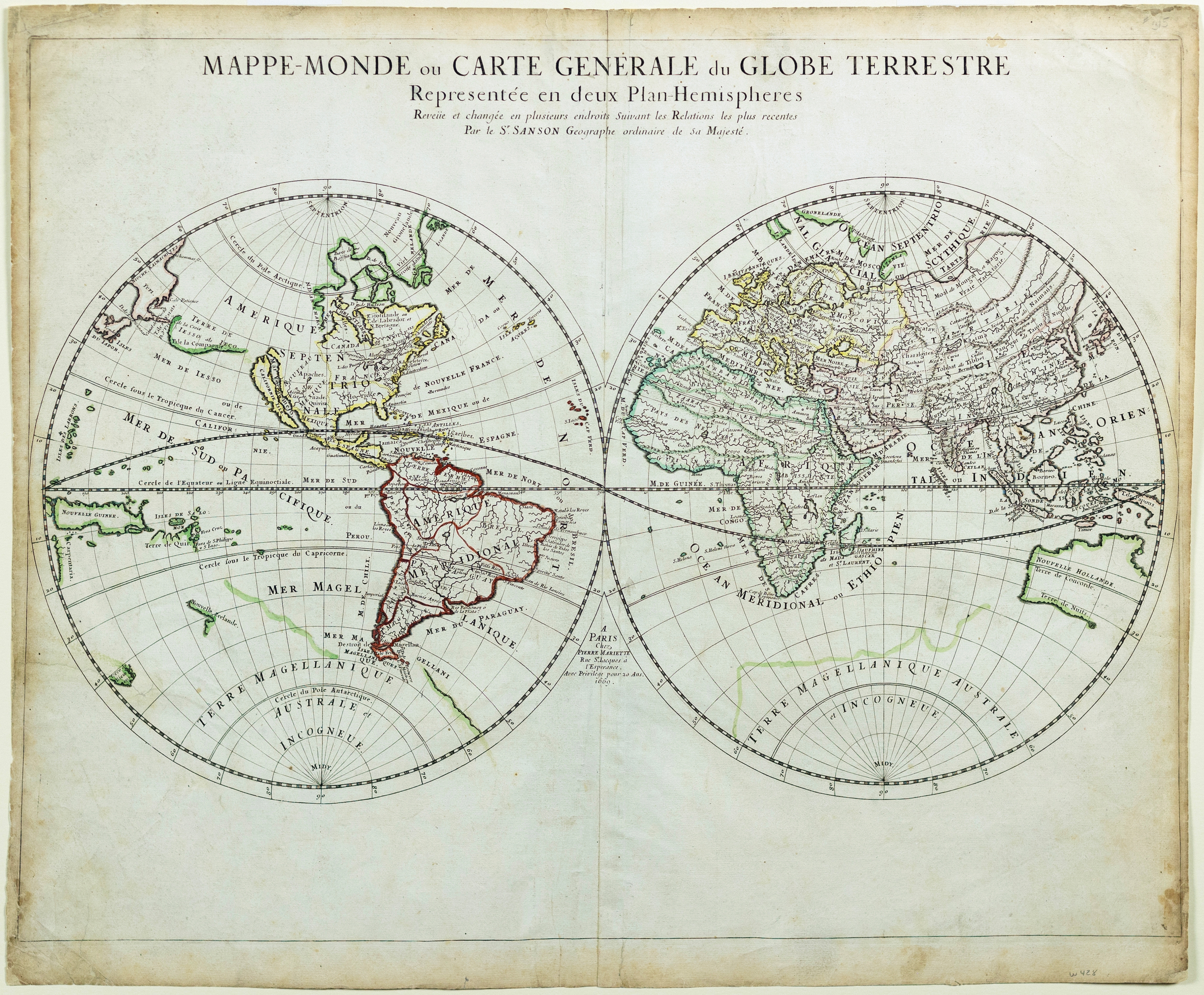 Mappe-Monde, ou Carte Generale Du Globe Terrestre - Nicolas Sanson