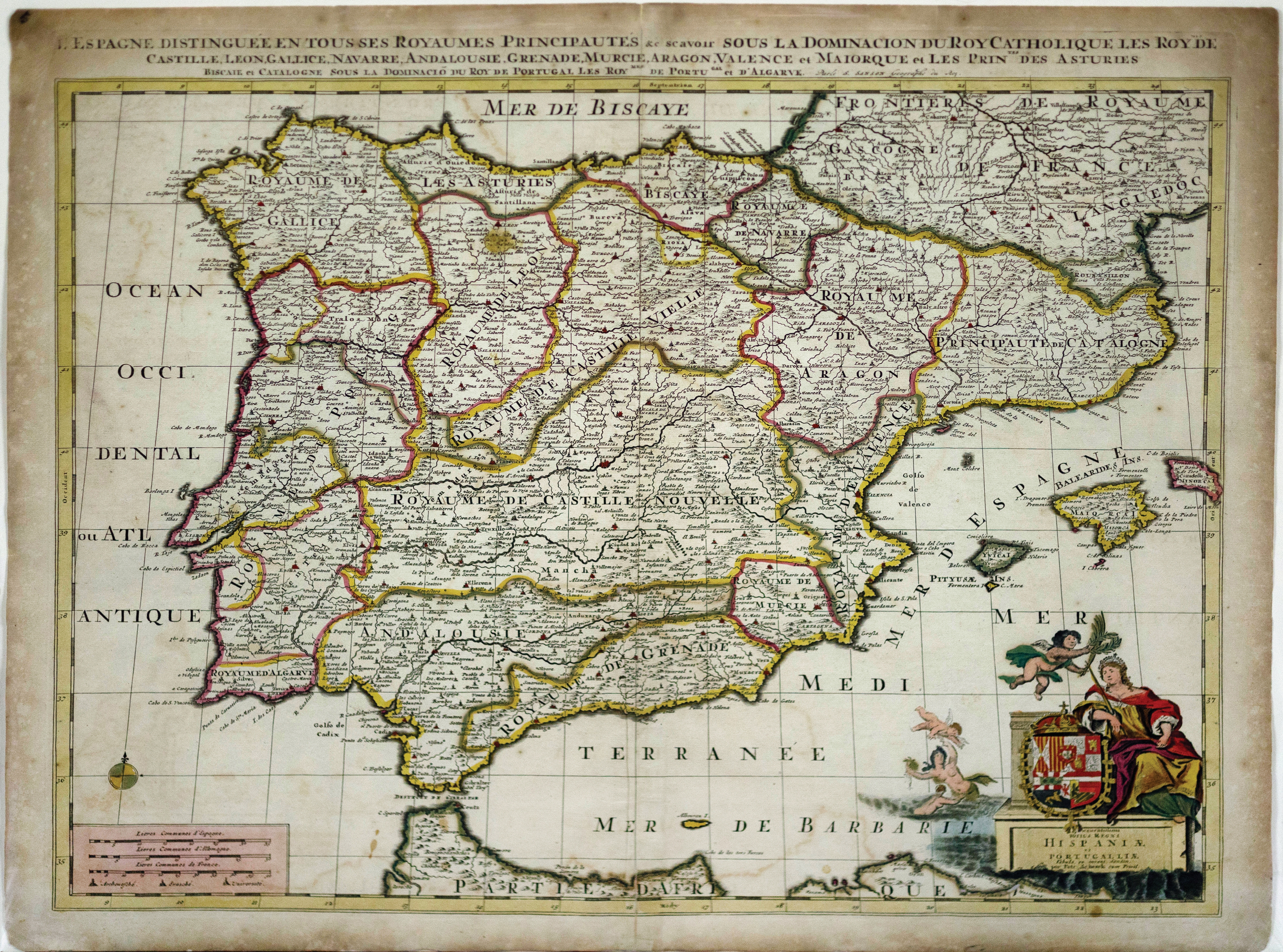 Sanson Map of the Iberian Peninsula showing Spain and Portugal - Nicolas Sanson