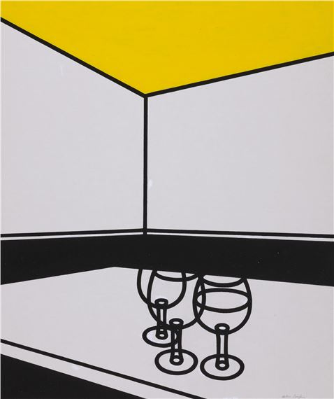Wine Glasses on a Table by Patrick Caulfield, Painted circa 1972-1973