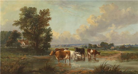 Cows standing in a pool by William Meadows