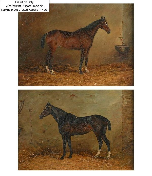 A  horse in a Stable; A dark bay horse in a stable a pair, each - Henry Frederick Lucas-Lucas