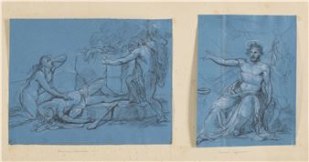 Two drawings glued on one sheet depicting 'Martyrdom Scene - Tommaso Gazzarrini