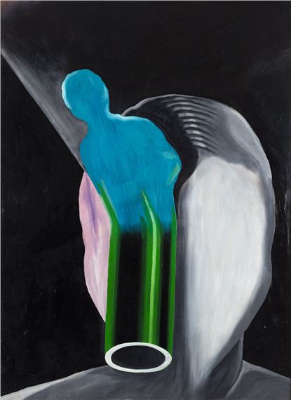 Portrait with a green tube by Sławomir Lewczuk