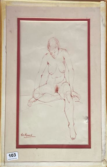 An unframed, mounted nude pastel life study signed A.E. Hance, mount size 37 x 50cm. Card has punctu by A. E. Hance