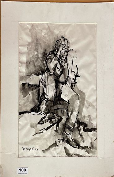 An unframed, mounted ink and wash life study signed A.E. Hance '89, mount size 42 x 56cm by A. E. Hance
