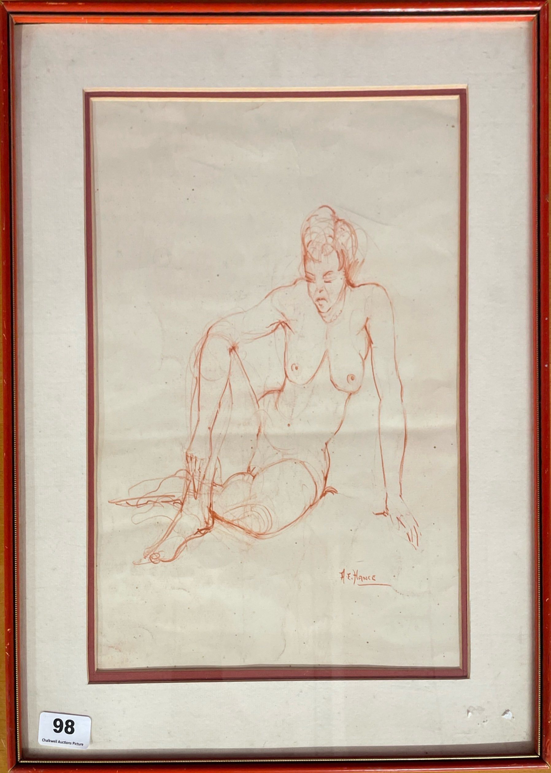 Artwork by A. E. Hance, A framed life study, signed A.E. Hance, frame size 48 x 40cm