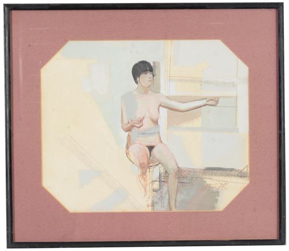 Painting of a seated nude woman by Jerome Witkin, Dated 1970