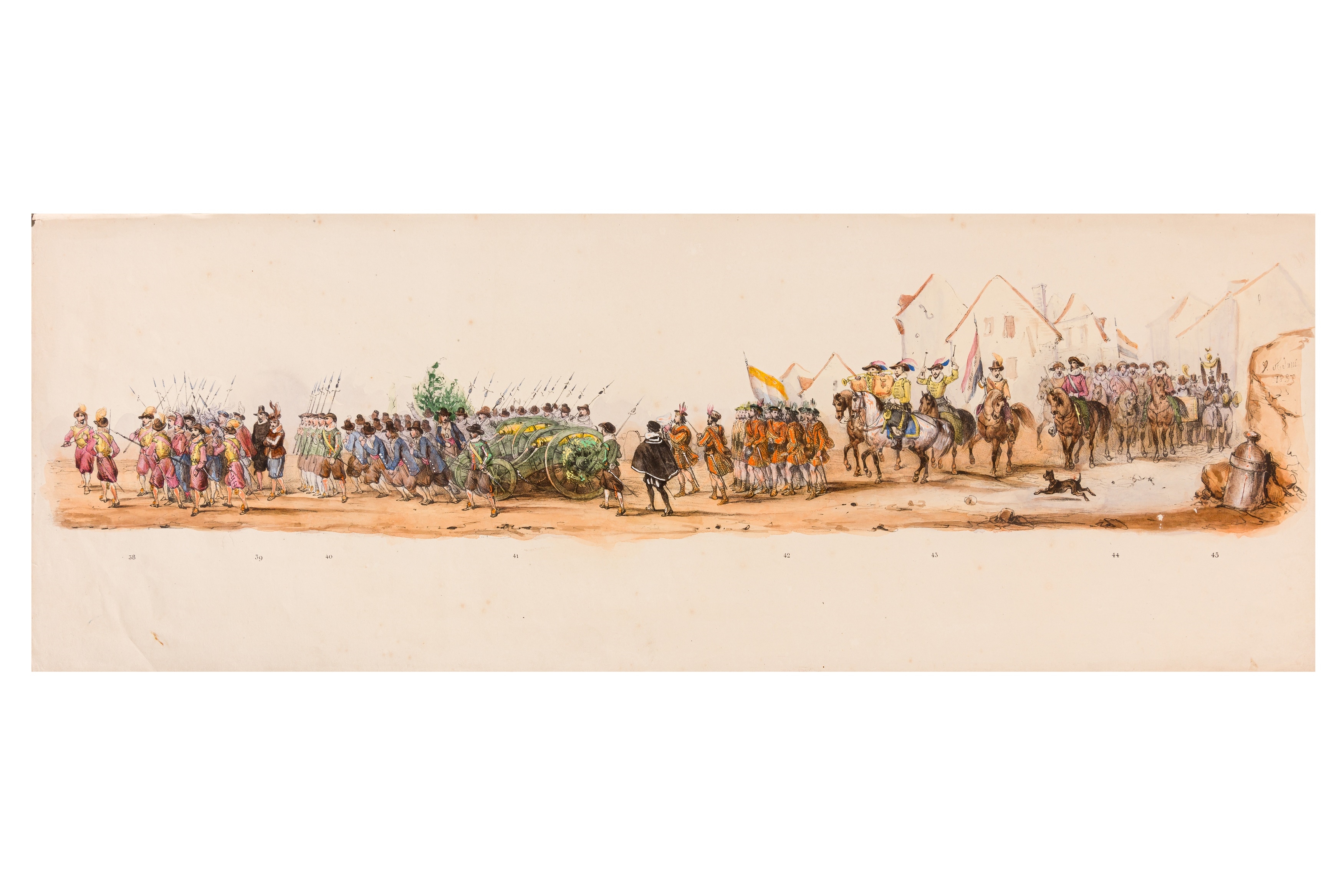 Artwork by Victor Adam, HISTORICAL PROCESSION FOR THE 2ND CENTENARY OF THE UTRECHT UNIVERSITY, Made of coloured lithographic