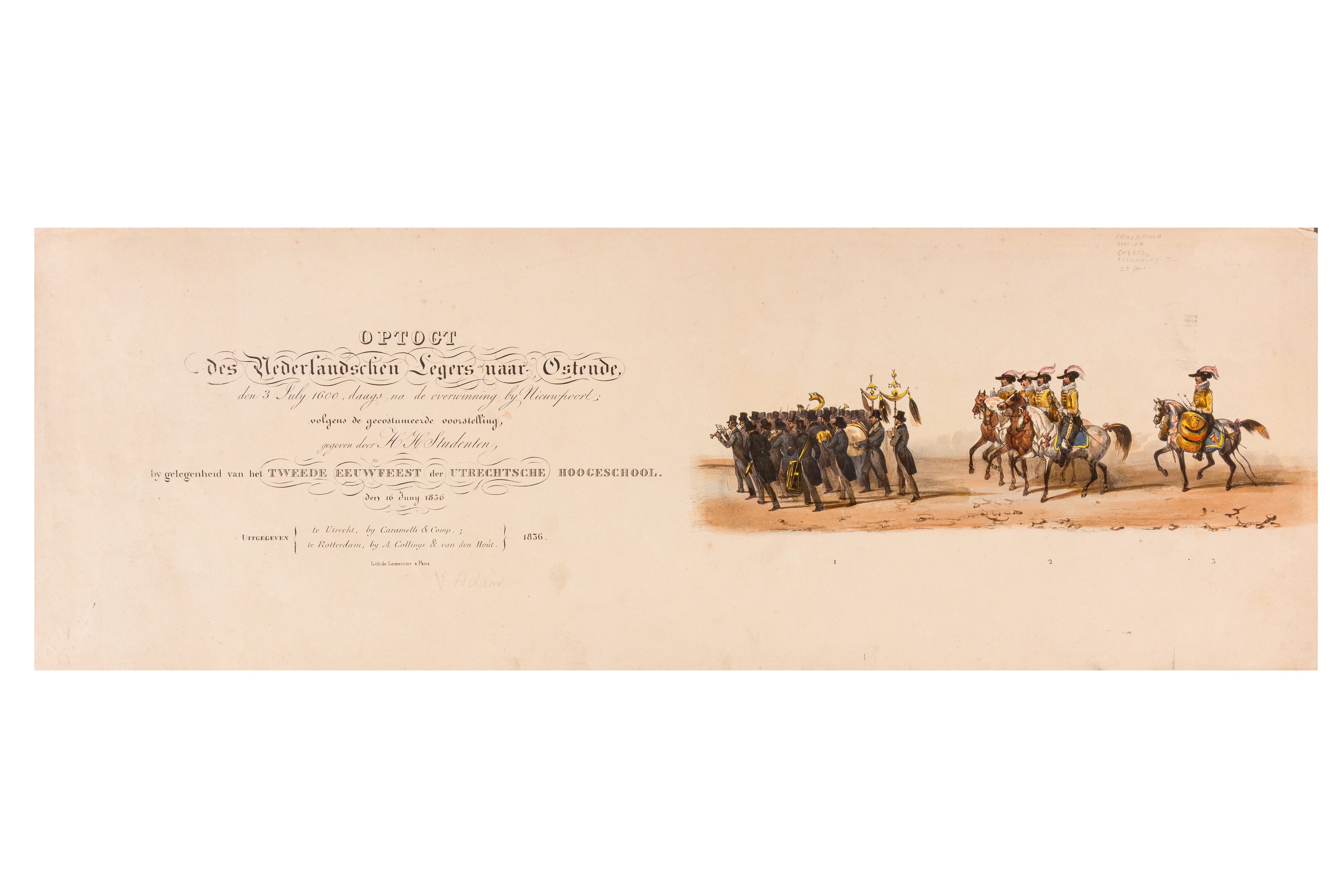 Artwork by Victor Adam, HISTORICAL PROCESSION FOR THE 2ND CENTENARY OF THE UTRECHT UNIVERSITY, Made of coloured lithographic