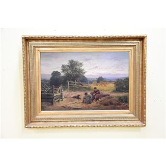 John Clarke Waite. Resting in the Field. Oil on canvas on elaborate gilt frame. Signed lower right. H 60cm - John Clarke Waite