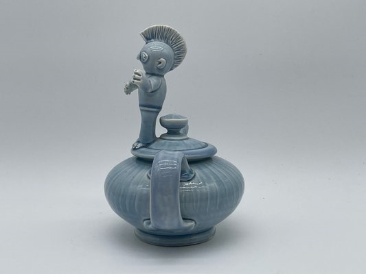Artwork by Gerit Grimm, Gerit Grimm Surreal Teapot, Made of pale blue glazed