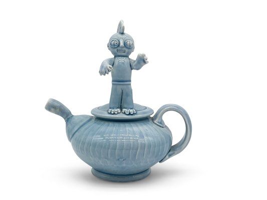 Artwork by Gerit Grimm, Gerit Grimm Surreal Teapot, Made of pale blue glazed