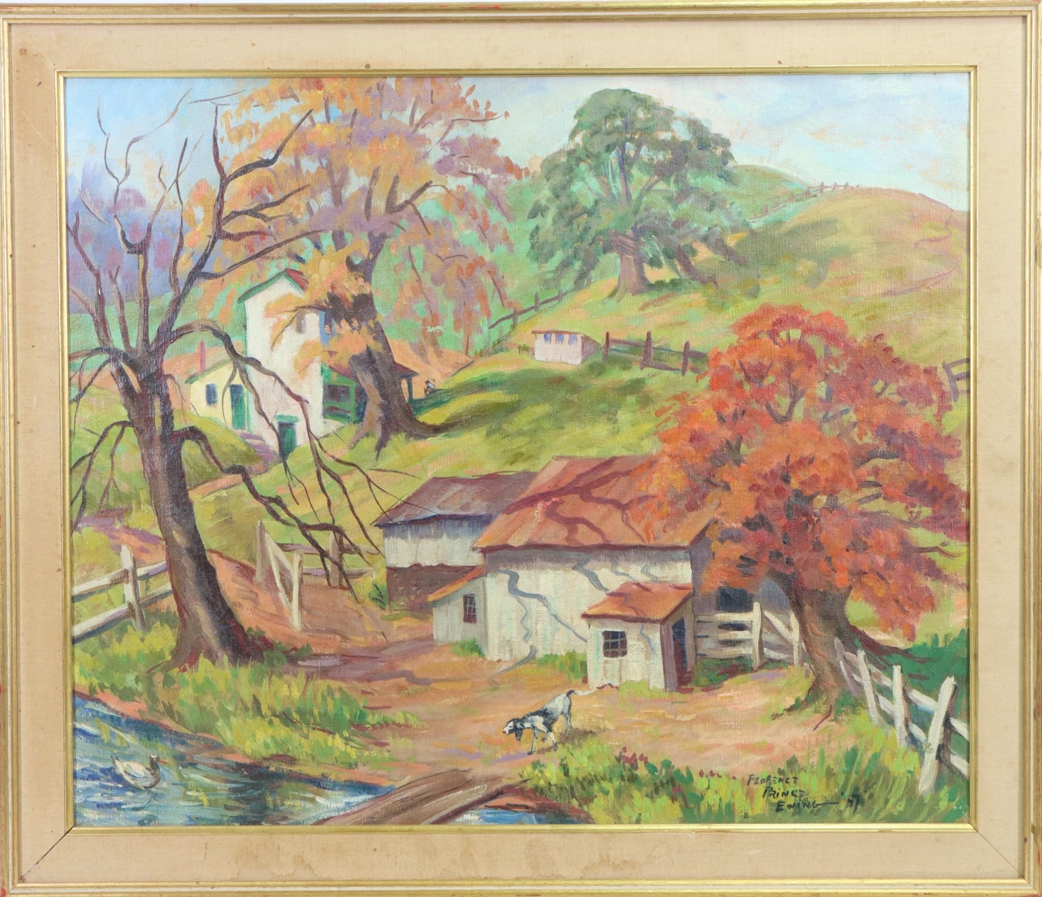 Artwork by Florence Prince Ewing, Rural landscape of farmstead, Made of Oil on canvas