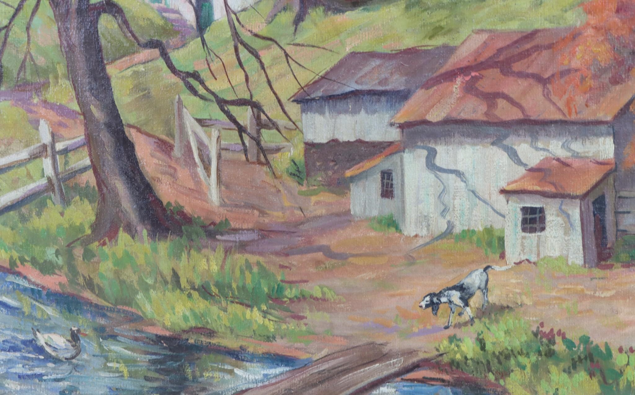 Artwork by Florence Prince Ewing, Rural landscape of farmstead, Made of Oil on canvas