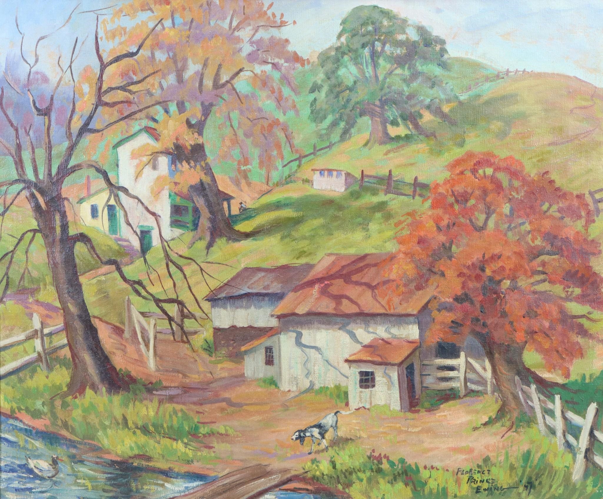 Artwork by Florence Prince Ewing, Rural landscape of farmstead, Made of Oil on canvas