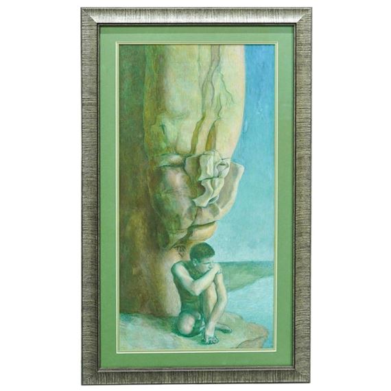 Male Nude & Anthropomorphic Rock by Jared French, 20th Century