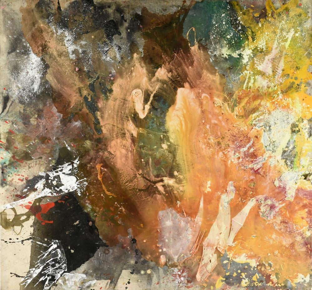 Artwork by Cora Cohen, "In the Sound of the Wind, Made of spray enamel on linen