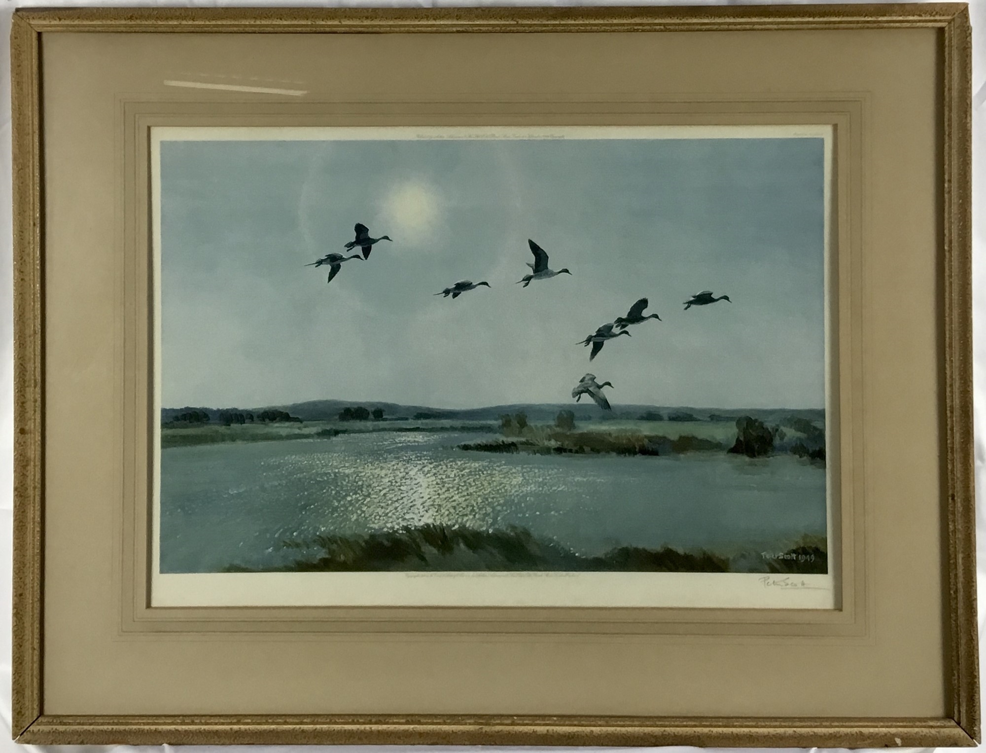 Peter Markham Scott | Widgeon crossing low over the creek (1950 ...