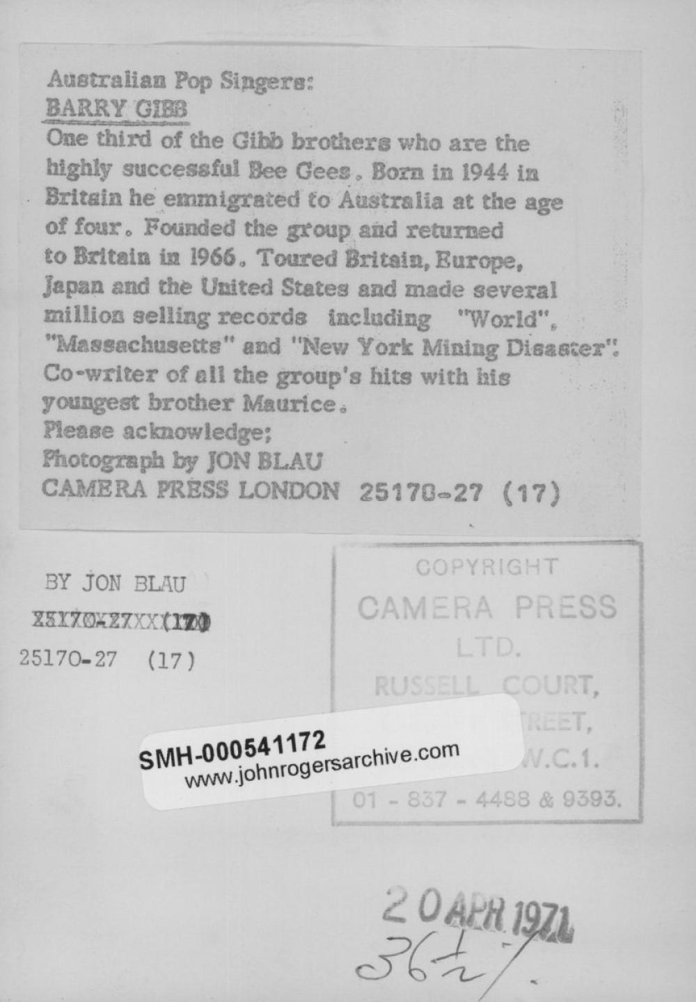 Artwork by Jon Blau, Barry Gibb (Bee Gees), Made of gelatin silver print