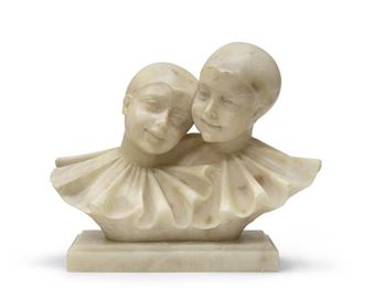 SCULTURA DUE PIERROT IN ALABASTRO DI FEBO TRAFELI - Trafeli Febo