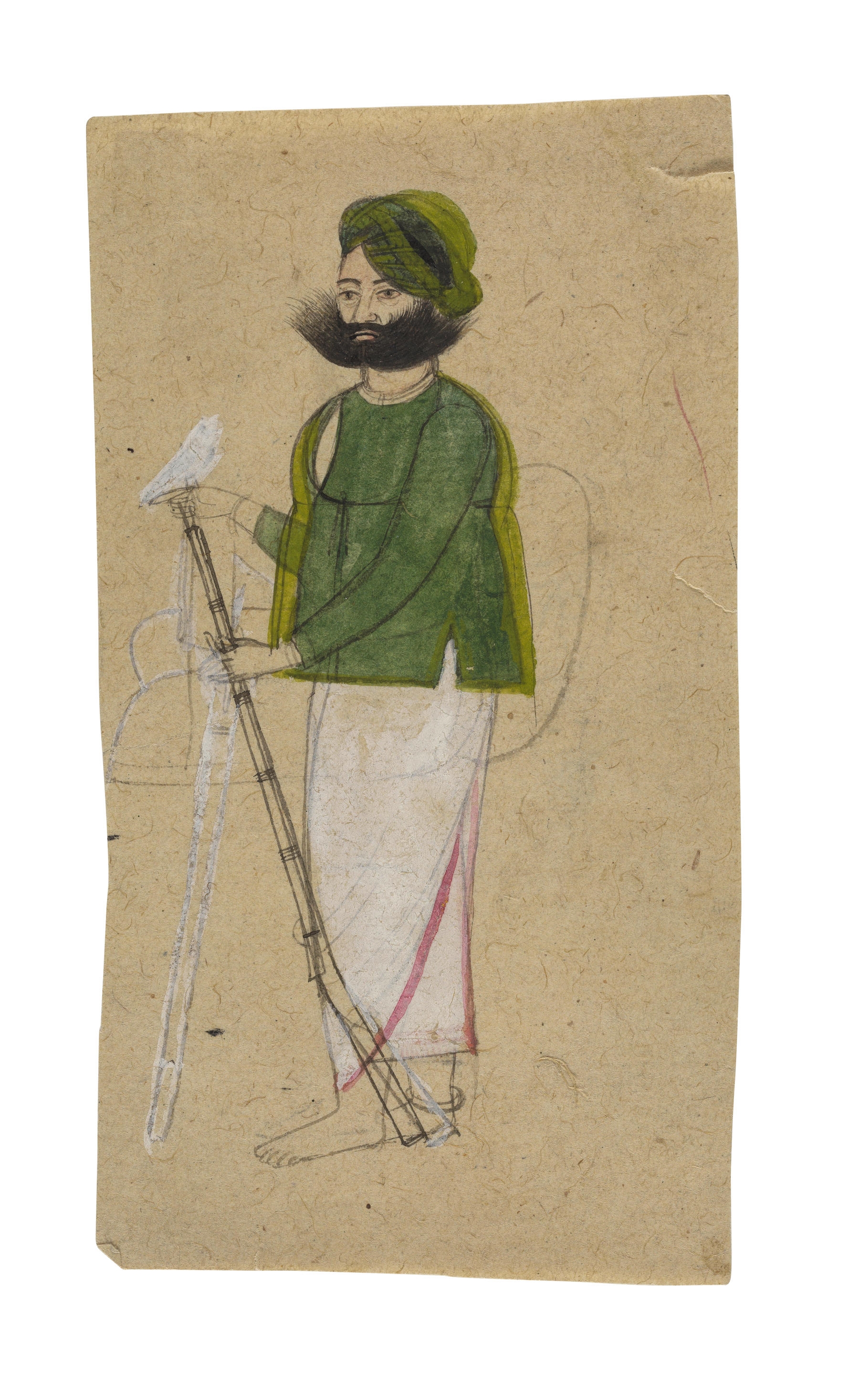 A STUDY OF A SIKH SOLDIER WITH RIFLE AND TWO STUDIES OF EUROPEAN GENTLEMEN - Punjab School, 19th Century