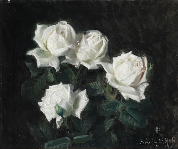 Still life with white roses by Niels Peter Rasmussen, 1914