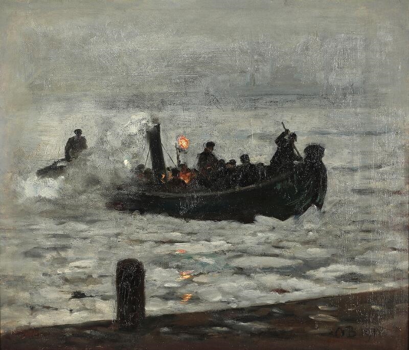 A heavily loaded boat at dusk - Otto Bache