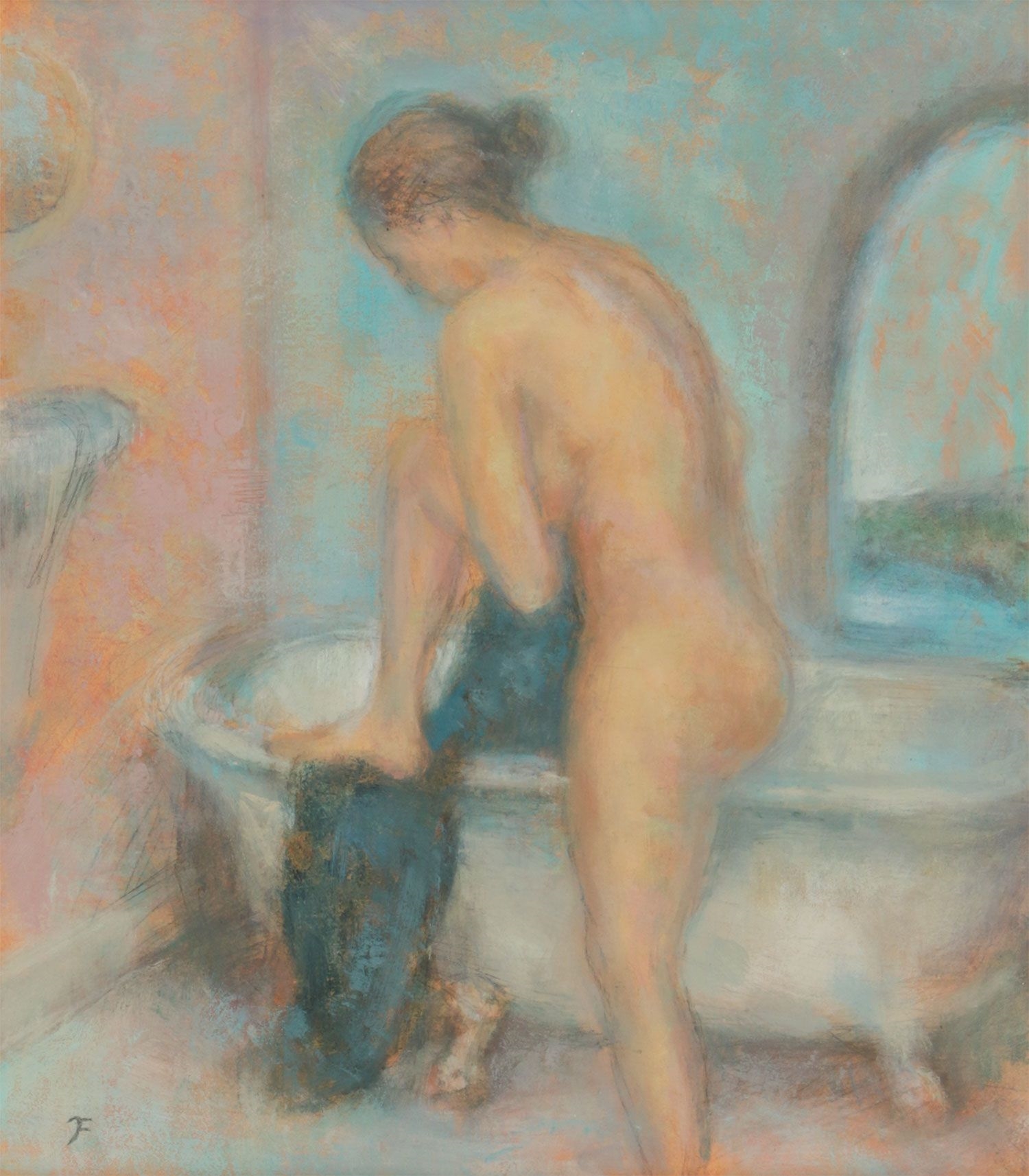 Artwork by Conor Fleck, AFTER THE BATH, Made of OIL ON BOARD