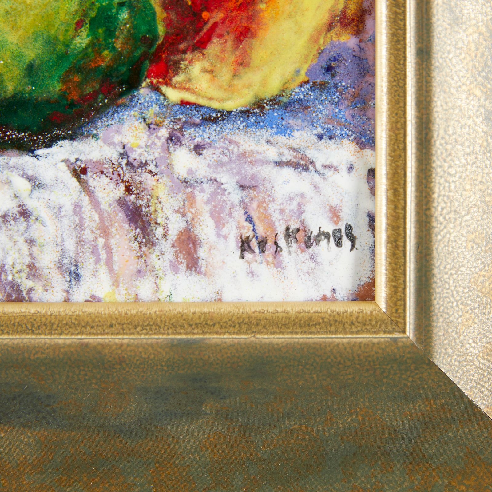 Artwork by Daphne Keskinis, Daphne Keskinis "The Three Pears" Still Life, Made of Enamel on copper painting