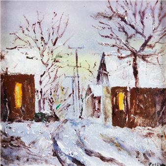 Daphne Keskinis Flagstaff Winter Enamel on Copper - Daphne Keskinis