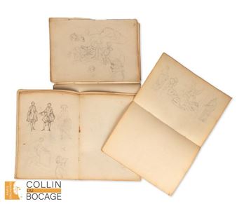 24 pages from a notebook Drawings in black stone - Jean Huber