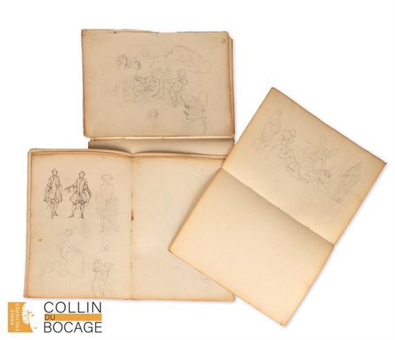 24 pages from a notebook Drawings in black stone - Jean Huber