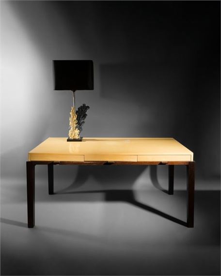 Monsieur desk in sycamore and wenge with rectangular top opening with three drawers on the front and slightly overhanging square-section corner legs. H. 75 cm - W. 160 cm - D. 68 cm by Christian Liaigre