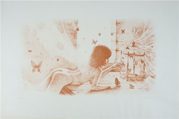 Femme nue à la cage aux papillons by Jean Pierre Stholl