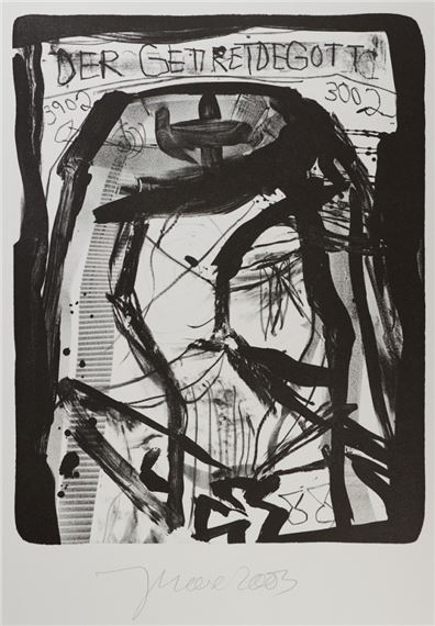 Der Getreidegott: Dr. No's Tod war am Squawbach der Bärenmilch geboren worden, am Erntesee war es Nabob Dandupant (der Stallmönch) by Jonathan Meese, 2003