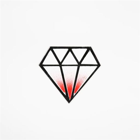 Diamond S Stencil painting on mirror Signed by the artist 4.5 "x 5" - 11 by Le Diamantaire