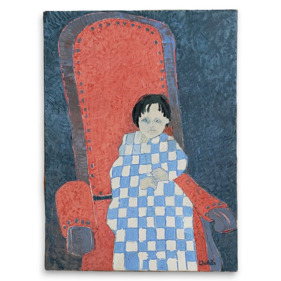 5) Jeune enfant sur son fauteuil Huile sur toile signée en bas à droite 73 x 54 cm - Cecile Veilhan
