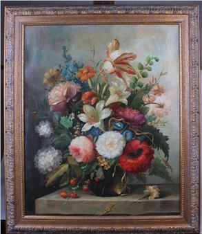 Bouquet de fleurs sur un entablement - A. Tucker